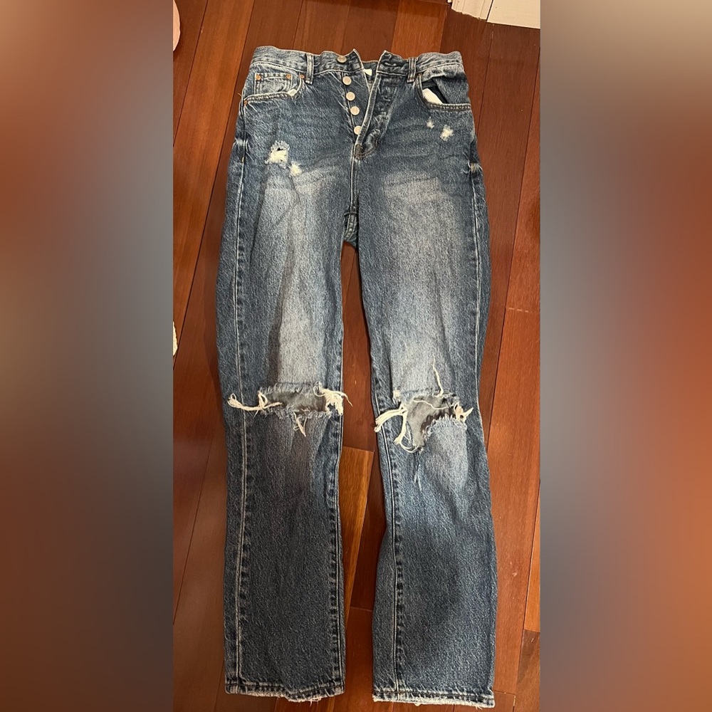 Pacsun Women’s ripped straight leg dark wash jeans